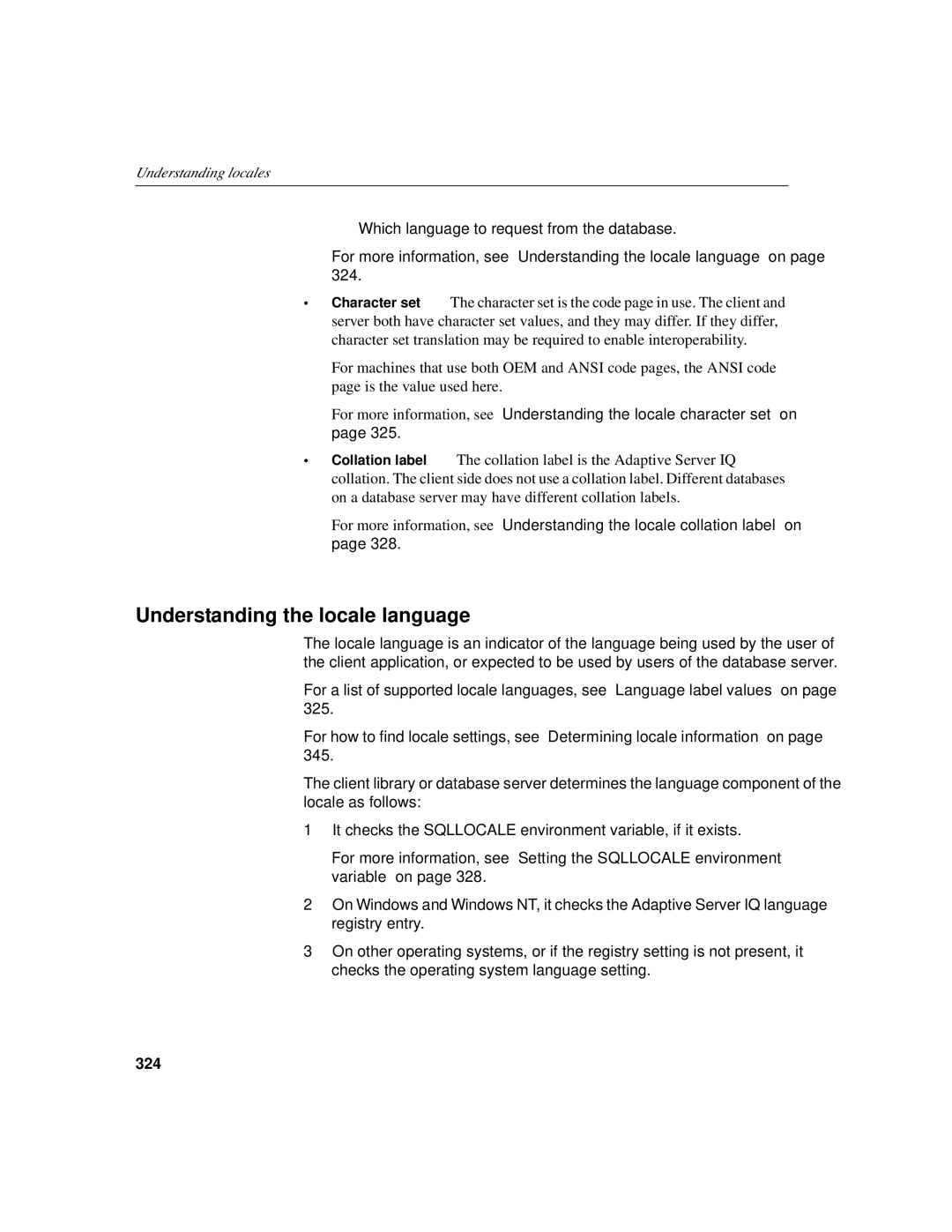 Sybase 12.4.2 manual Understanding the locale language, Understanding locales, 324 