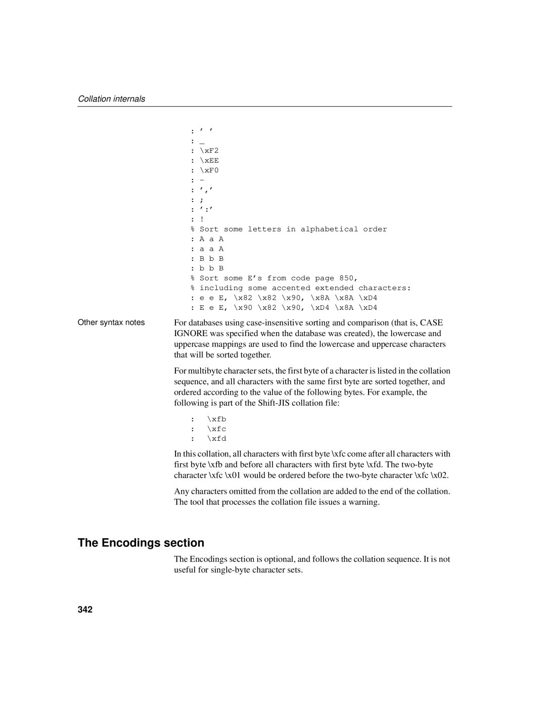 Sybase 12.4.2 Encodings section, That will be sorted together, Following is part of the Shift-JIS collation file, 342 