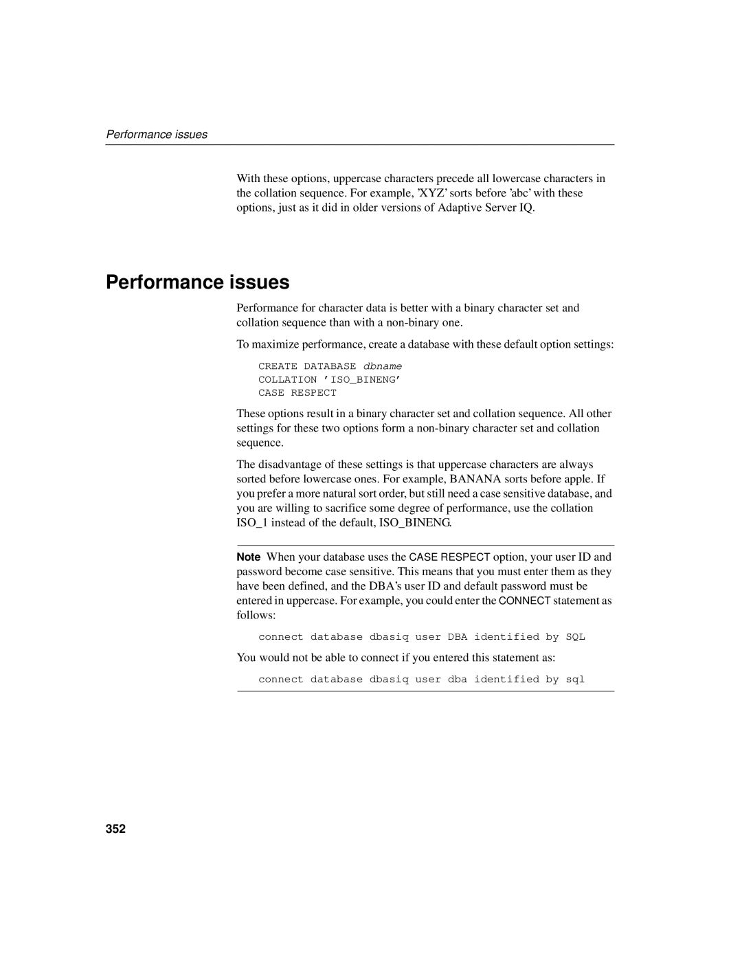 Sybase 12.4.2 manual Performance issues, 352 