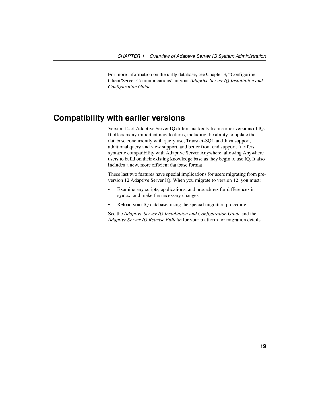 Sybase 12.4.2 manual Compatibility with earlier versions 