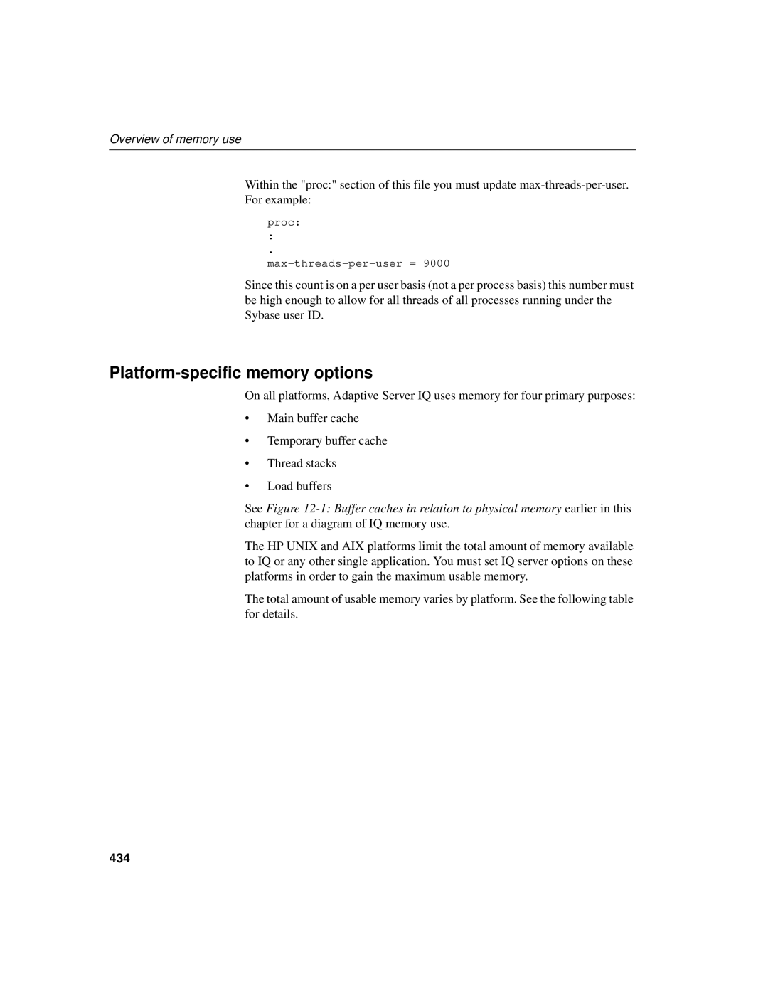 Sybase 12.4.2 manual Platform-specific memory options, 434 