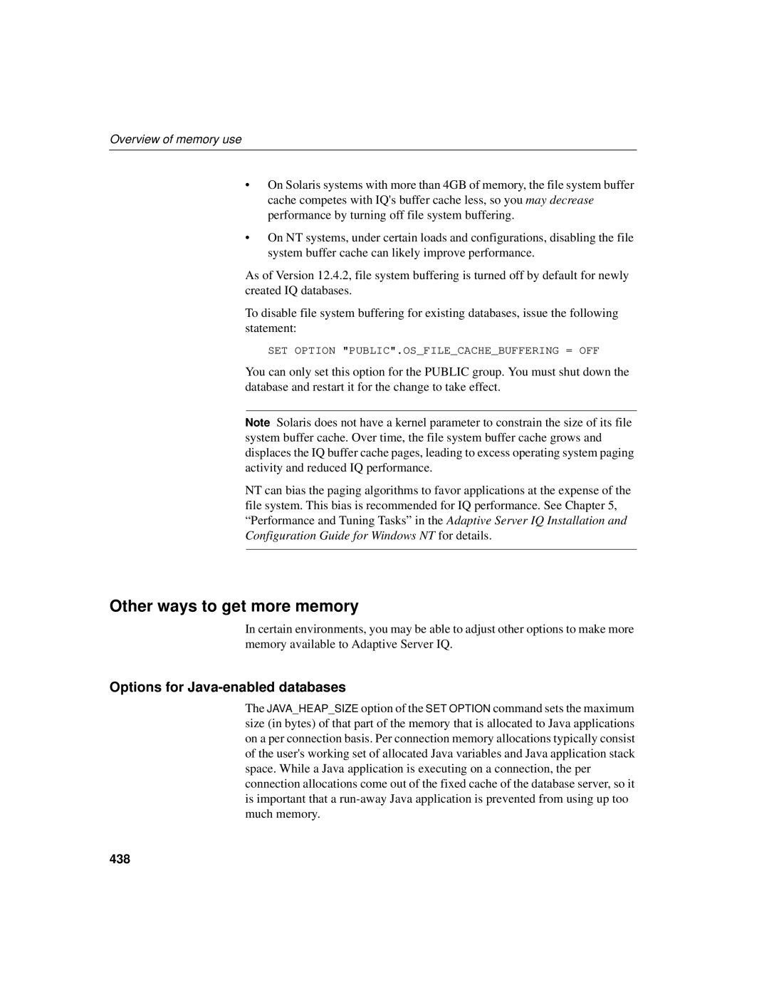 Sybase 12.4.2 manual Other ways to get more memory, Options for Java-enabled databases, 438 