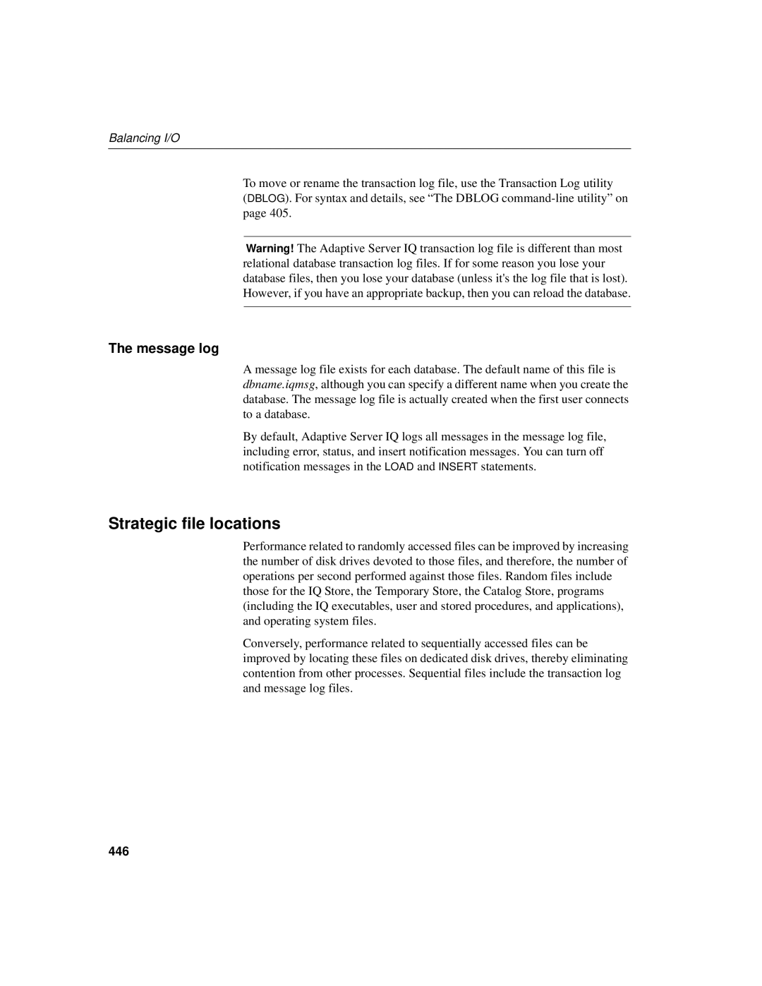 Sybase 12.4.2 manual Strategic file locations, Message log, 446 