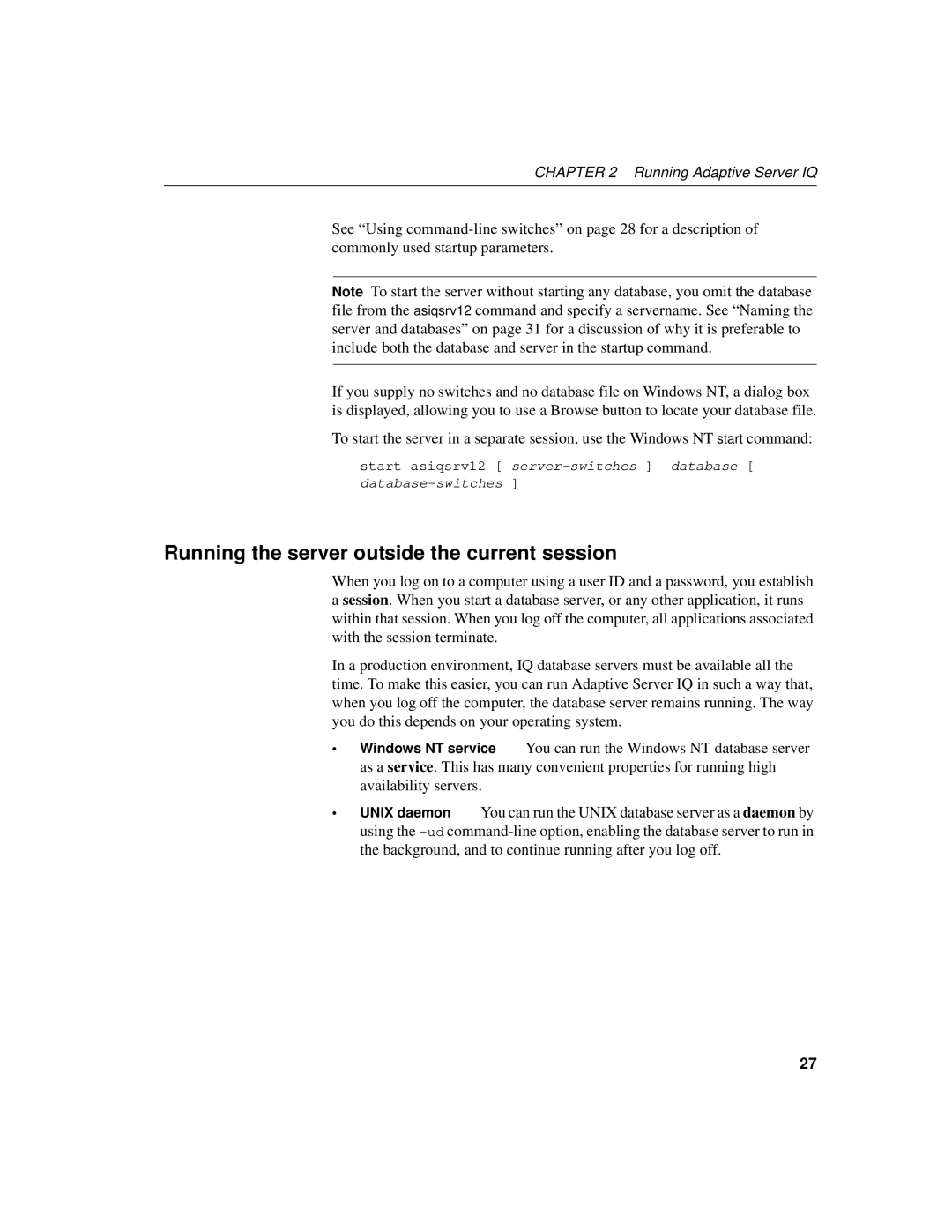 Sybase 12.4.2 manual Running the server outside the current session 