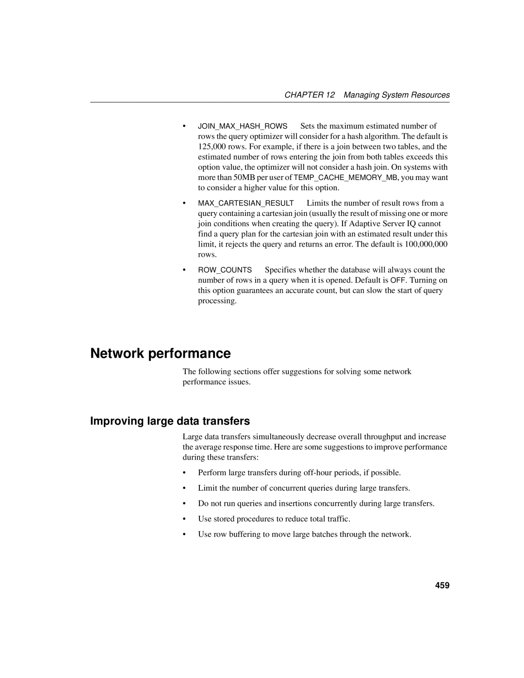 Sybase 12.4.2 manual Network performance, Improving large data transfers, 459 