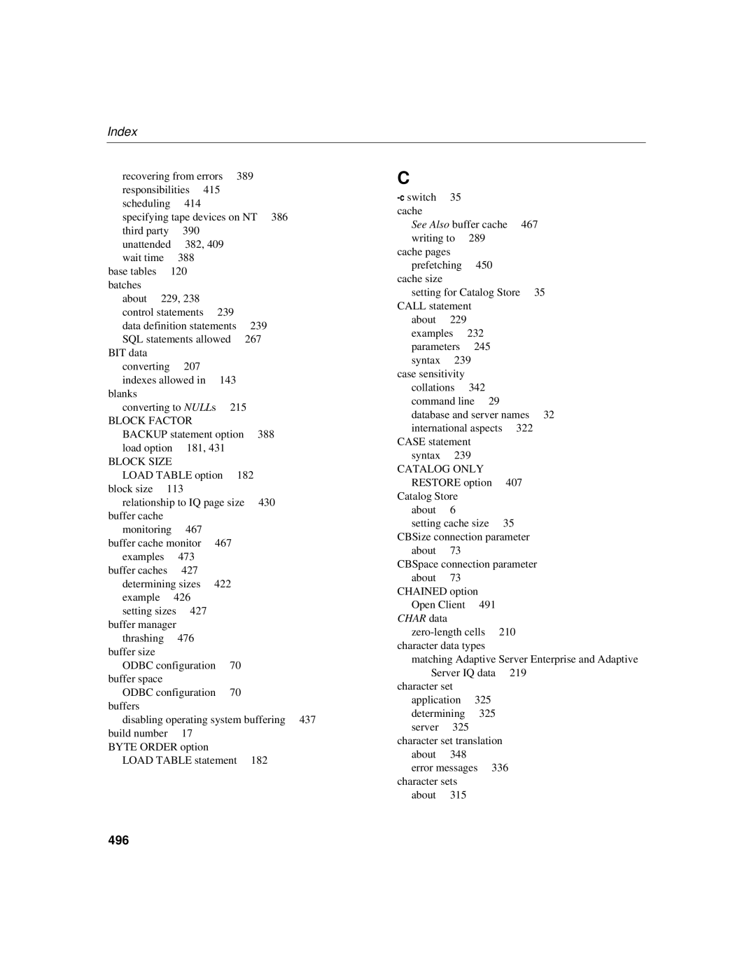 Sybase 12.4.2 manual Index, 496 