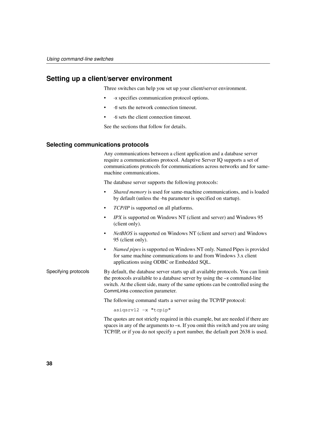 Sybase 12.4.2 manual Setting up a client/server environment, Selecting communications protocols 