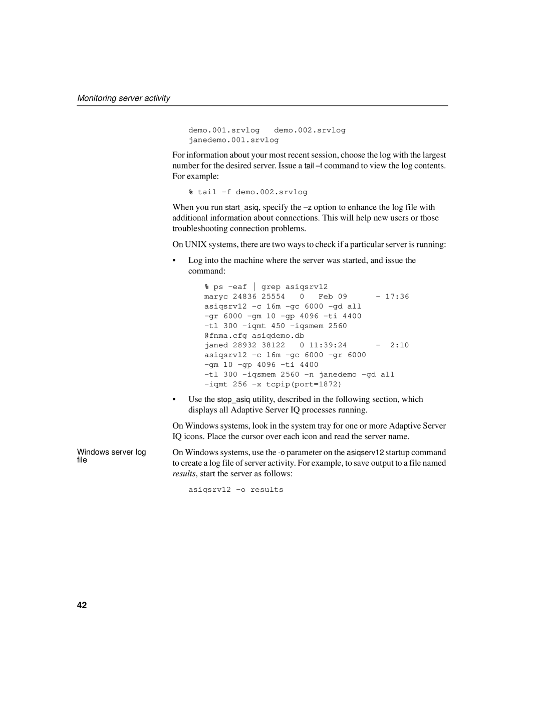 Sybase 12.4.2 manual Monitoring server activity 