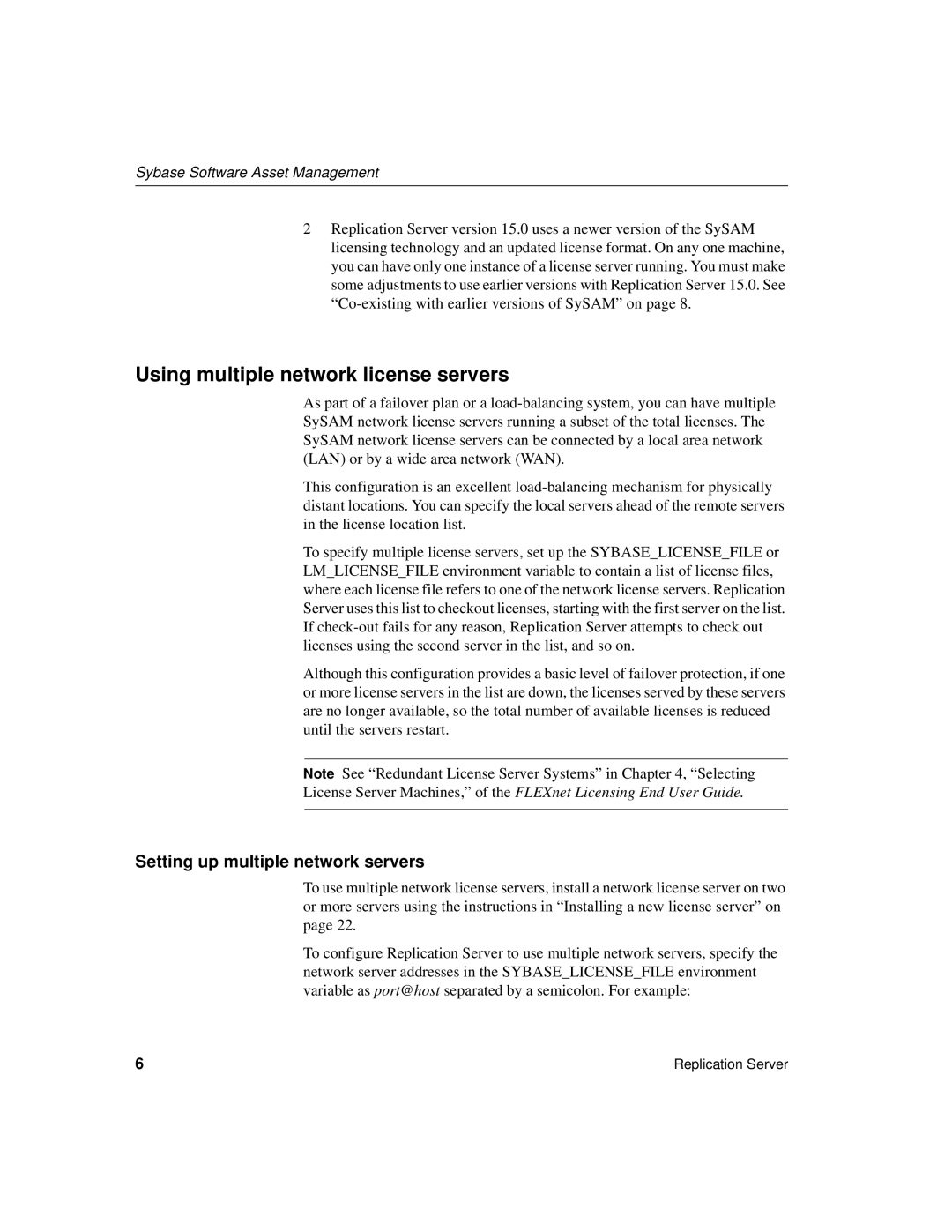 Sybase 15 manual Using multiple network license servers, Setting up multiple network servers 