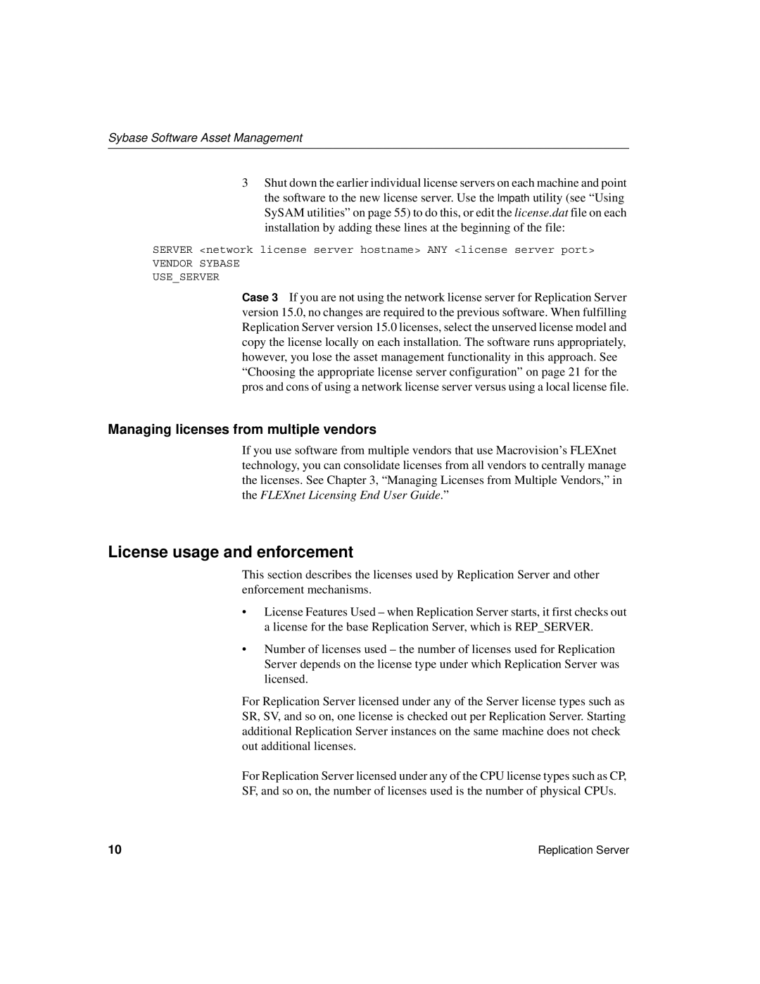 Sybase 15 manual License usage and enforcement, Managing licenses from multiple vendors 