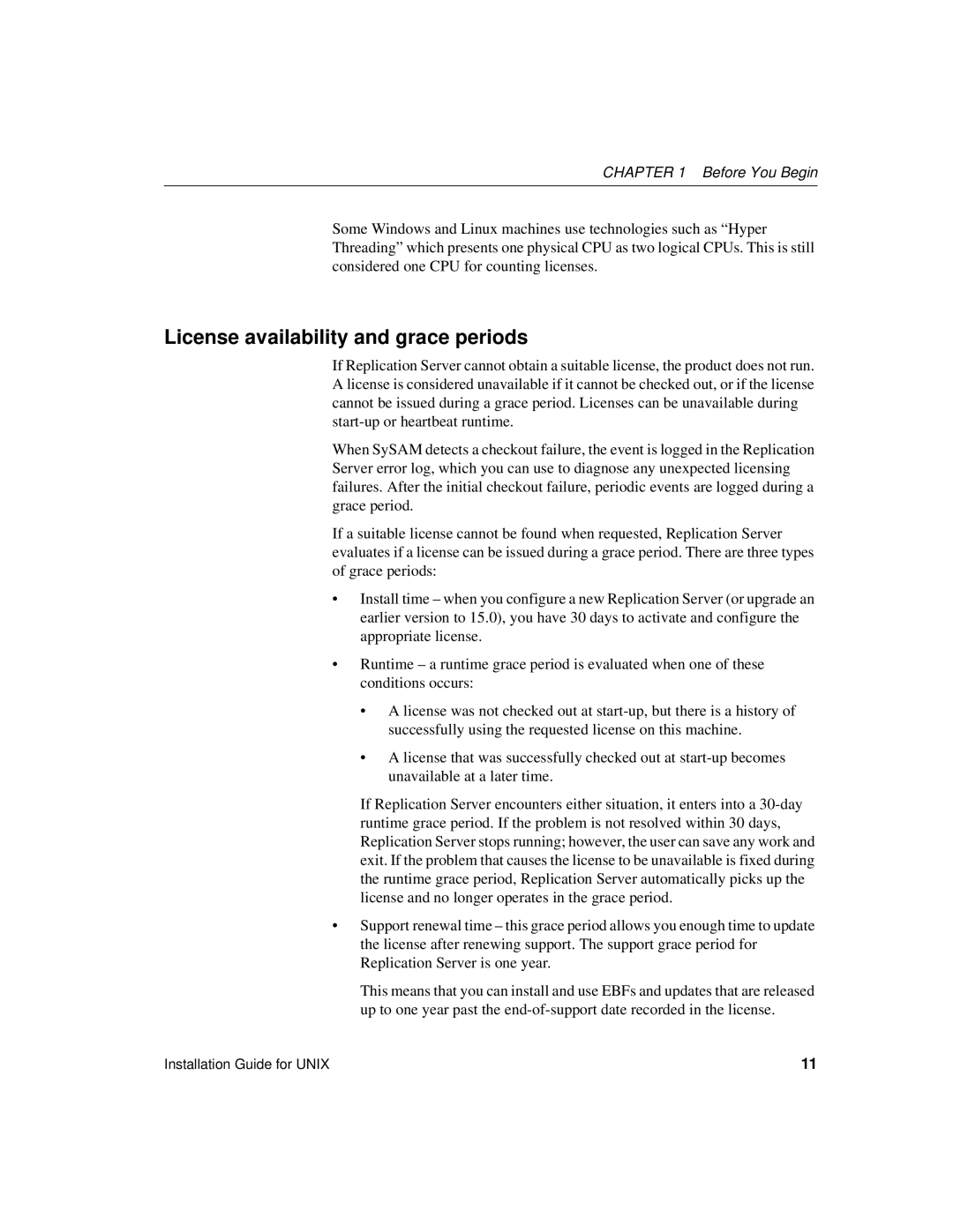 Sybase 15 manual License availability and grace periods 