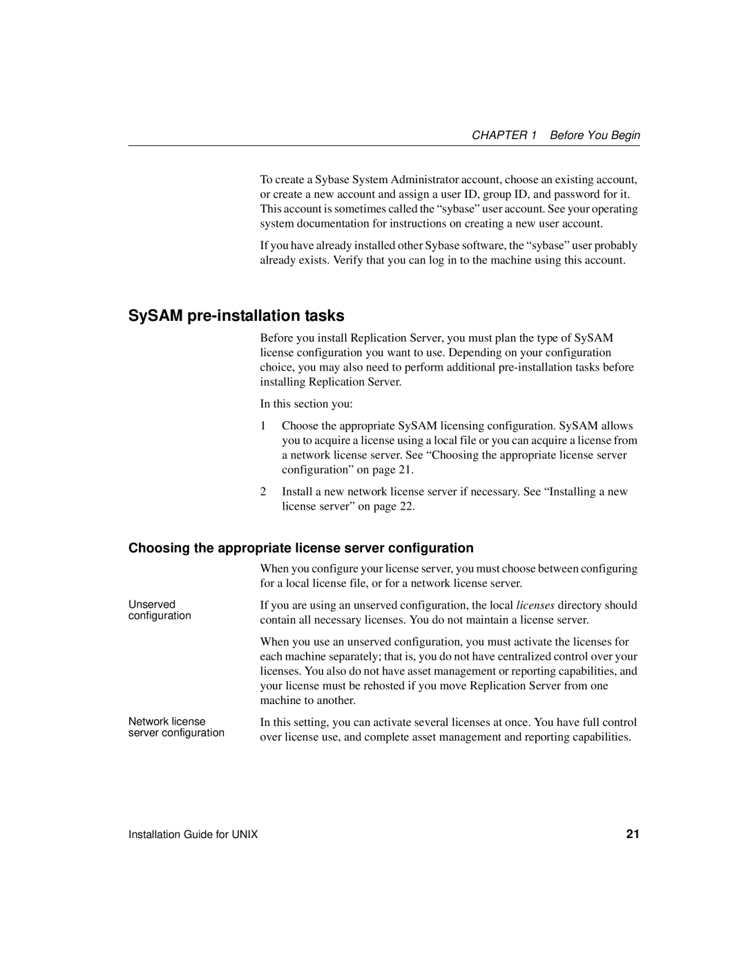 Sybase 15 manual SySAM pre-installation tasks, Choosing the appropriate license server configuration 