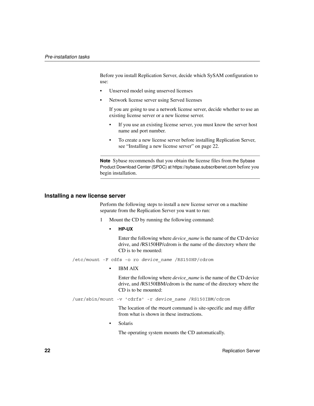 Sybase 15 manual Installing a new license server, Ibm Aix 