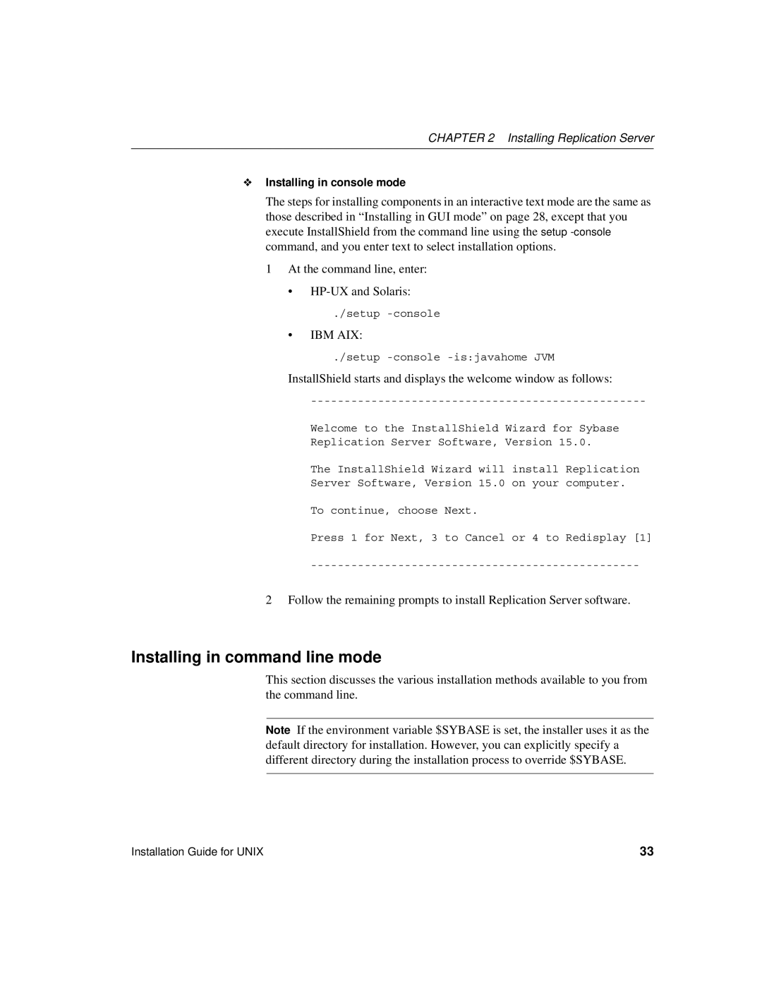 Sybase 15 manual Installing in command line mode 