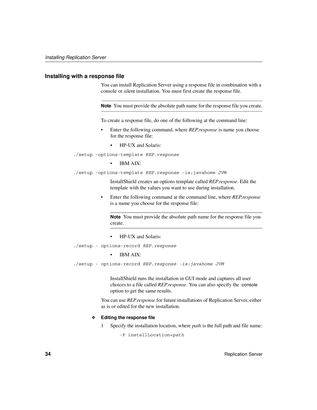 Sybase 15 manual Installing with a response file 