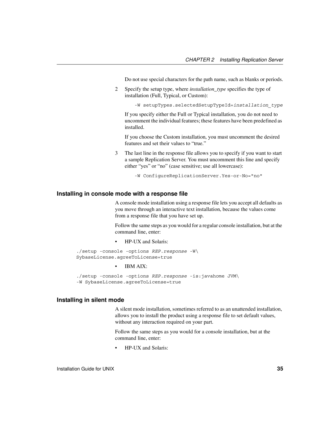 Sybase 15 manual Installing in console mode with a response file, Installing in silent mode 