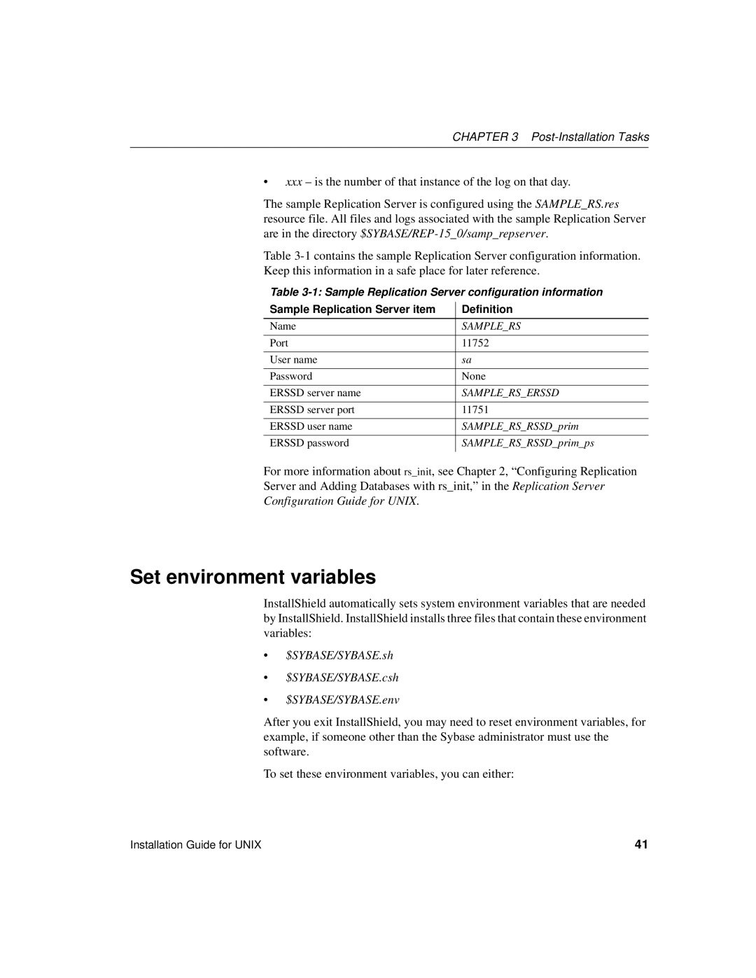 Sybase 15 manual Set environment variables, Post-Installation Tasks 