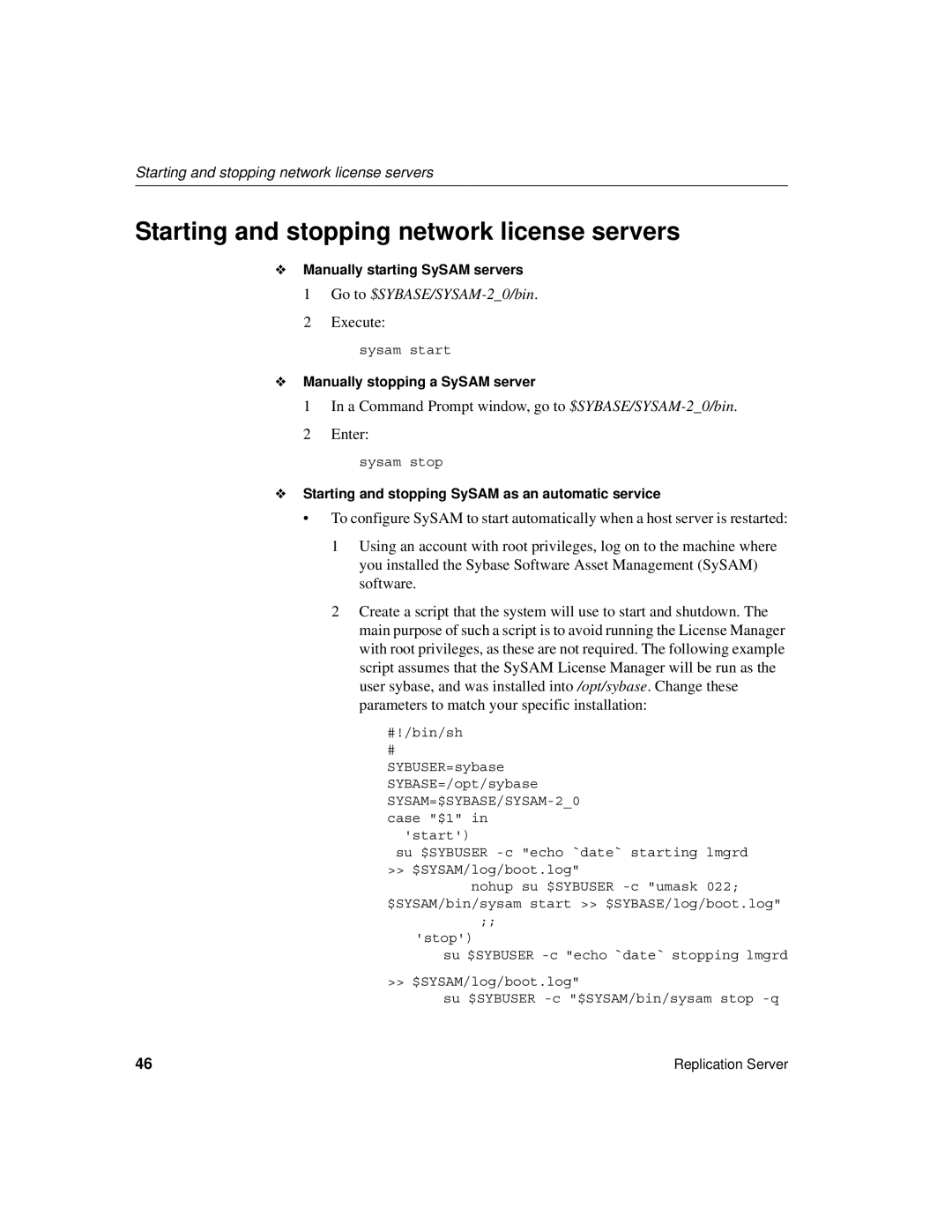 Sybase 15 manual Starting and stopping network license servers 