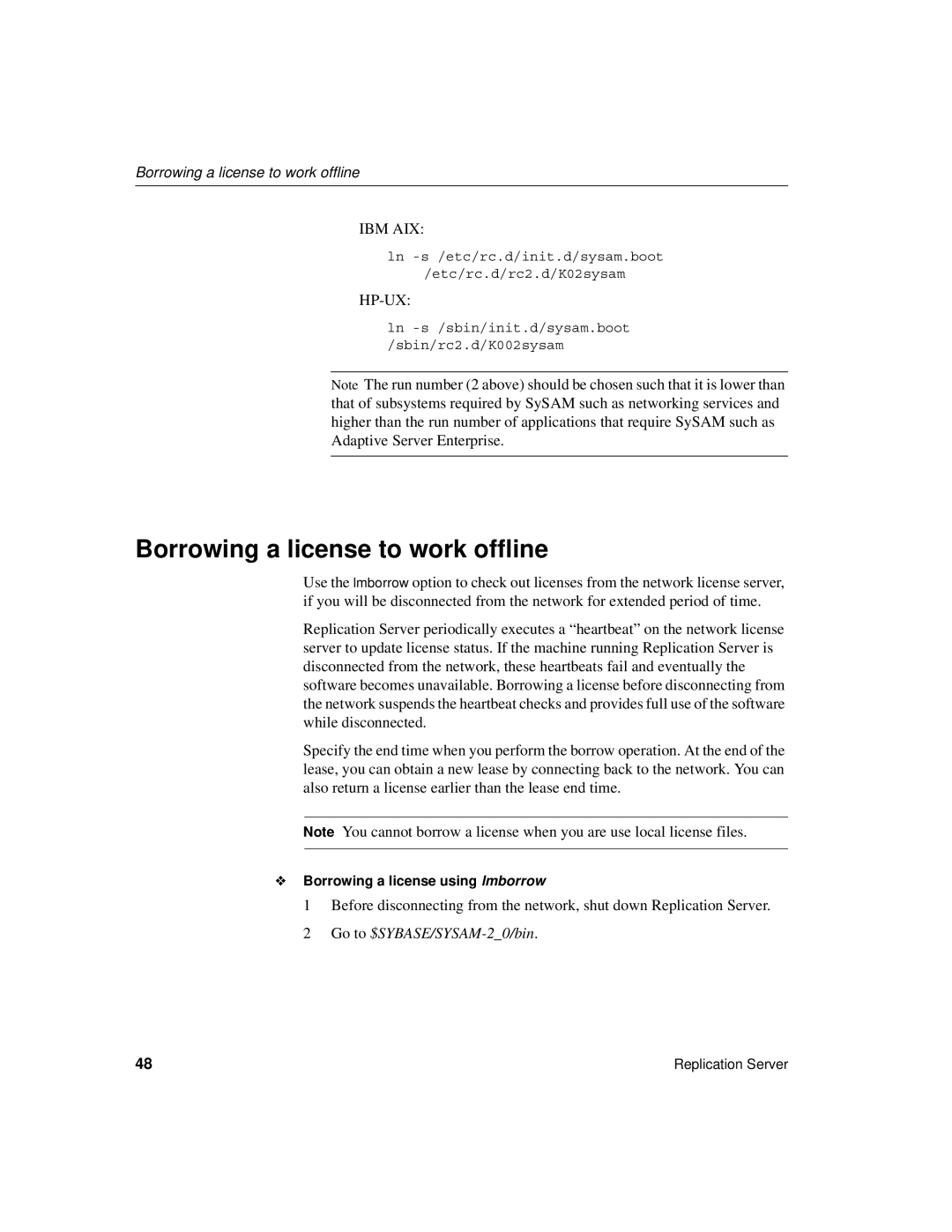 Sybase 15 manual Borrowing a license to work offline 