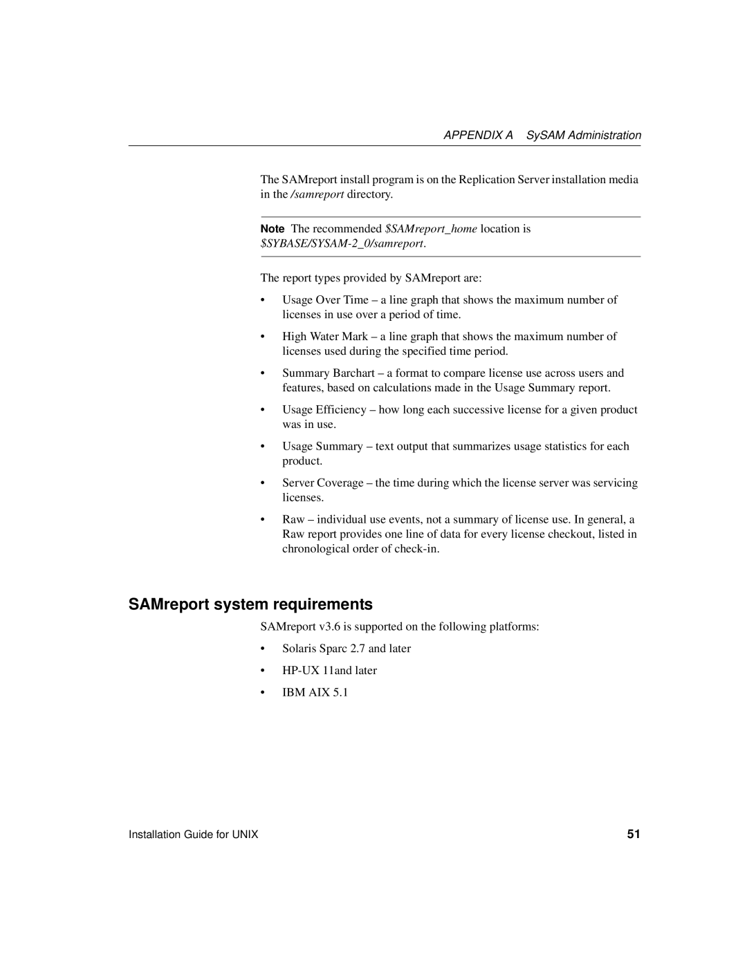 Sybase 15 manual SAMreport system requirements 