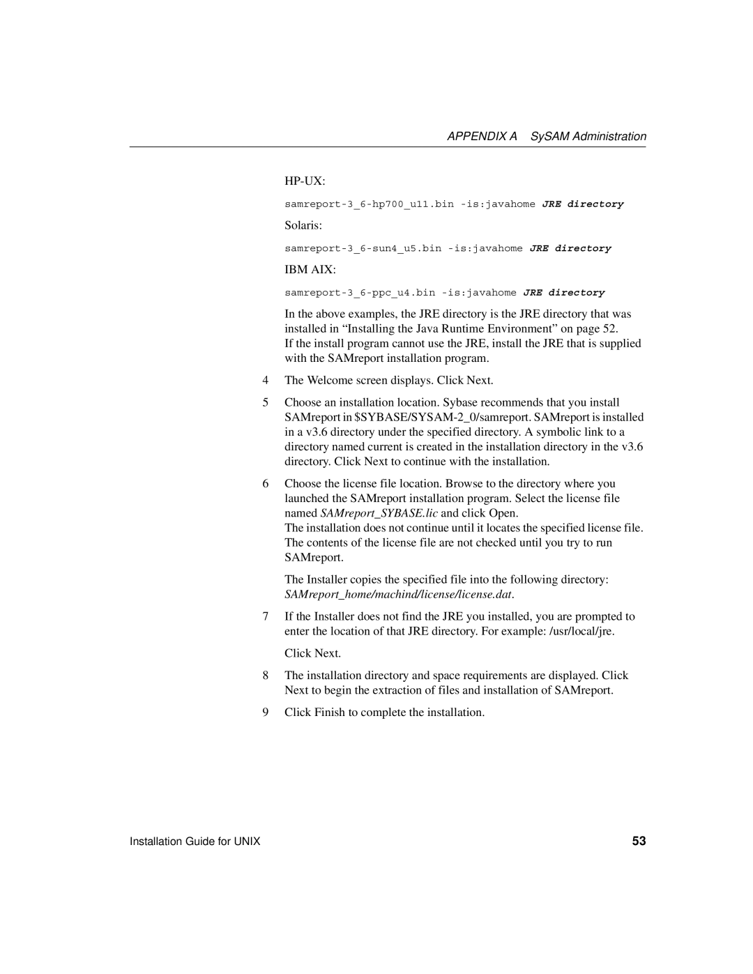 Sybase 15 manual Samreport-36-hp700u11.bin -isjavahome JRE directory 