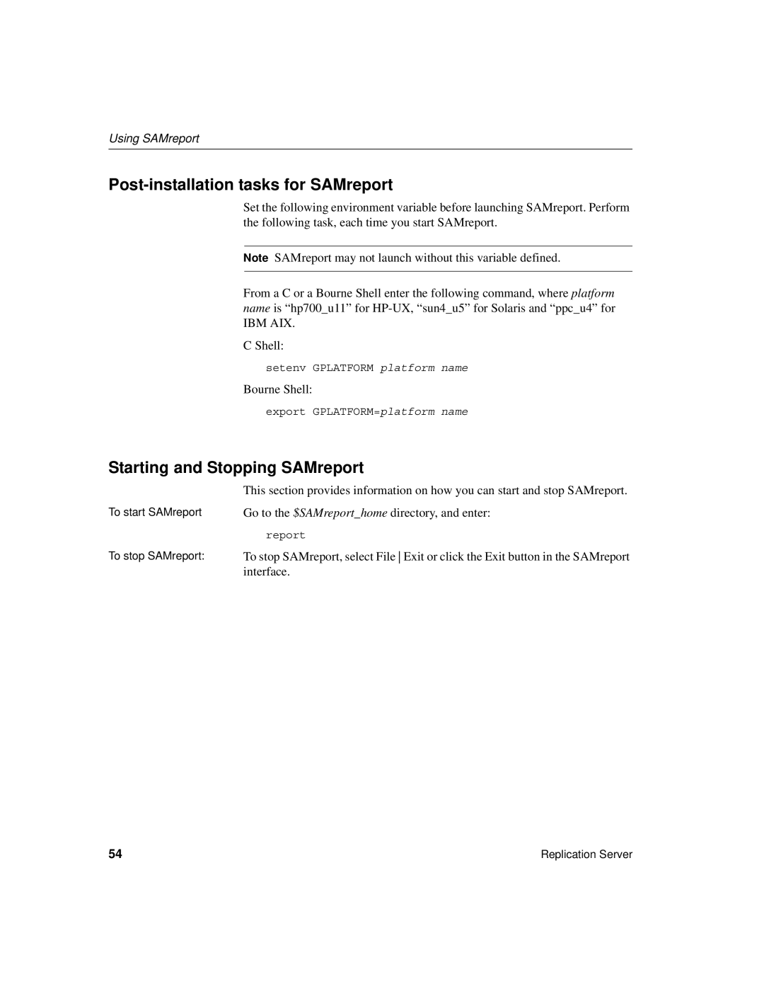 Sybase 15 manual Post-installation tasks for SAMreport, Starting and Stopping SAMreport 