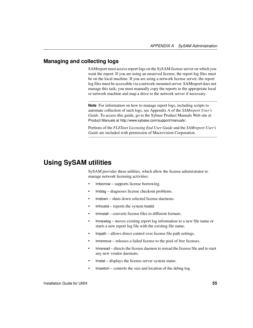 Sybase 15 manual Using SySAM utilities, Managing and collecting logs 