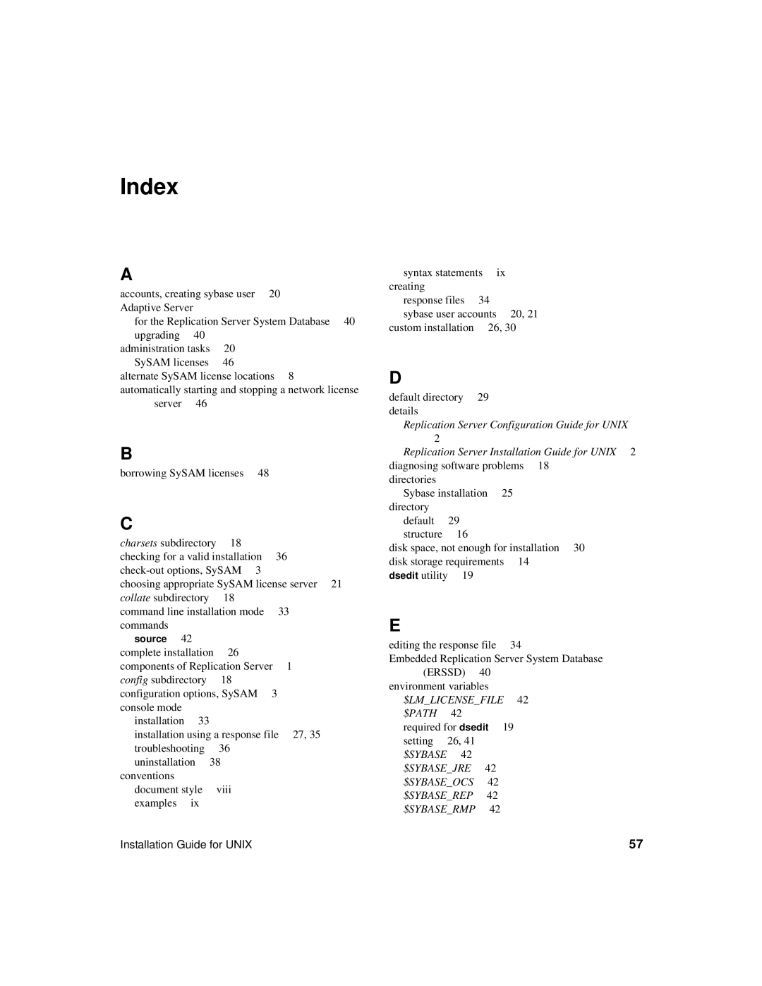 Sybase 15 manual Index 