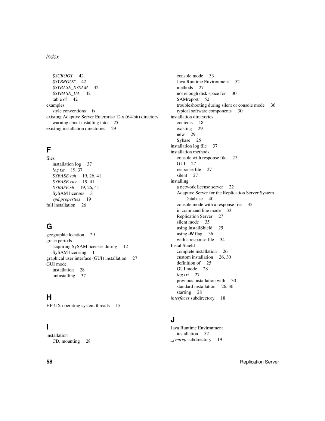 Sybase 15 manual Index, $Scroot $Sybroot $Sybasesysam $Sybaseua 