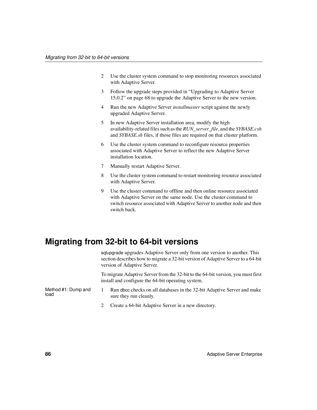 Sybase 15.0.2 manual Migrating from 32-bit to 64-bit versions 