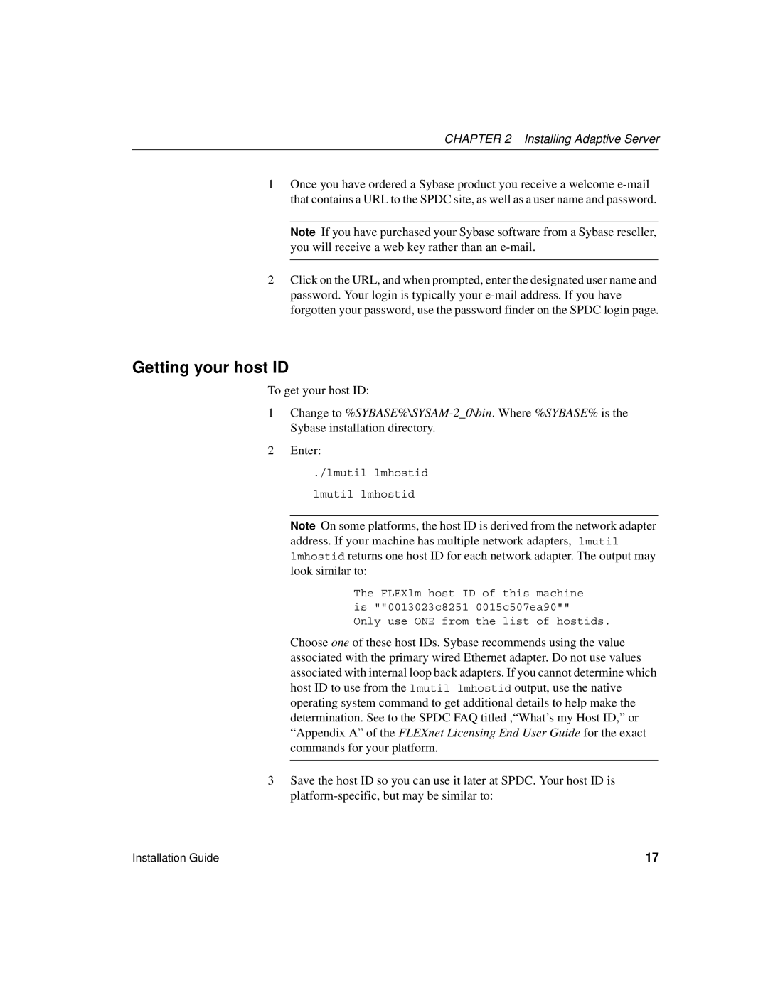 Sybase 15.0.2 manual Getting your host ID, Enter 