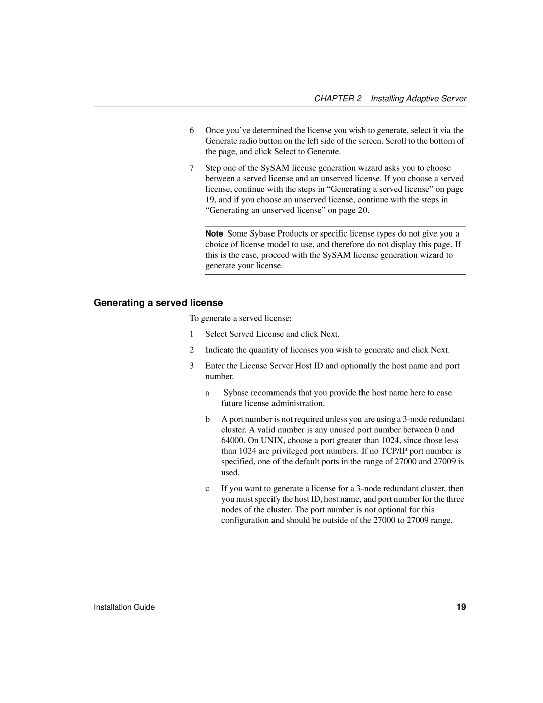 Sybase 15.0.2 manual Generating a served license 