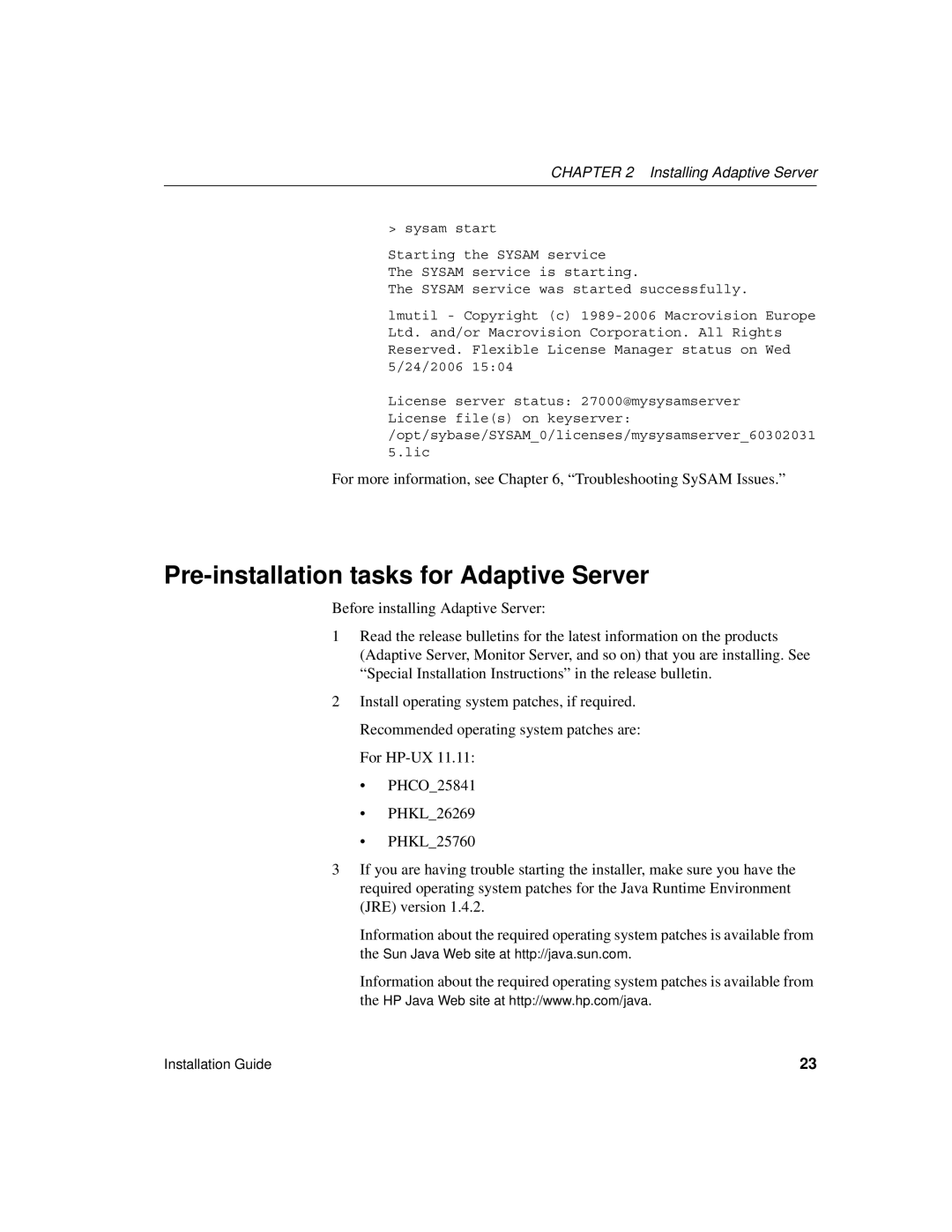 Sybase 15.0.2 manual Pre-installation tasks for Adaptive Server 