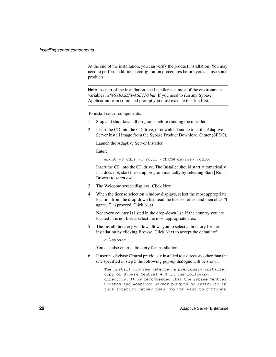 Sybase 15.0.2 manual Installing server components 