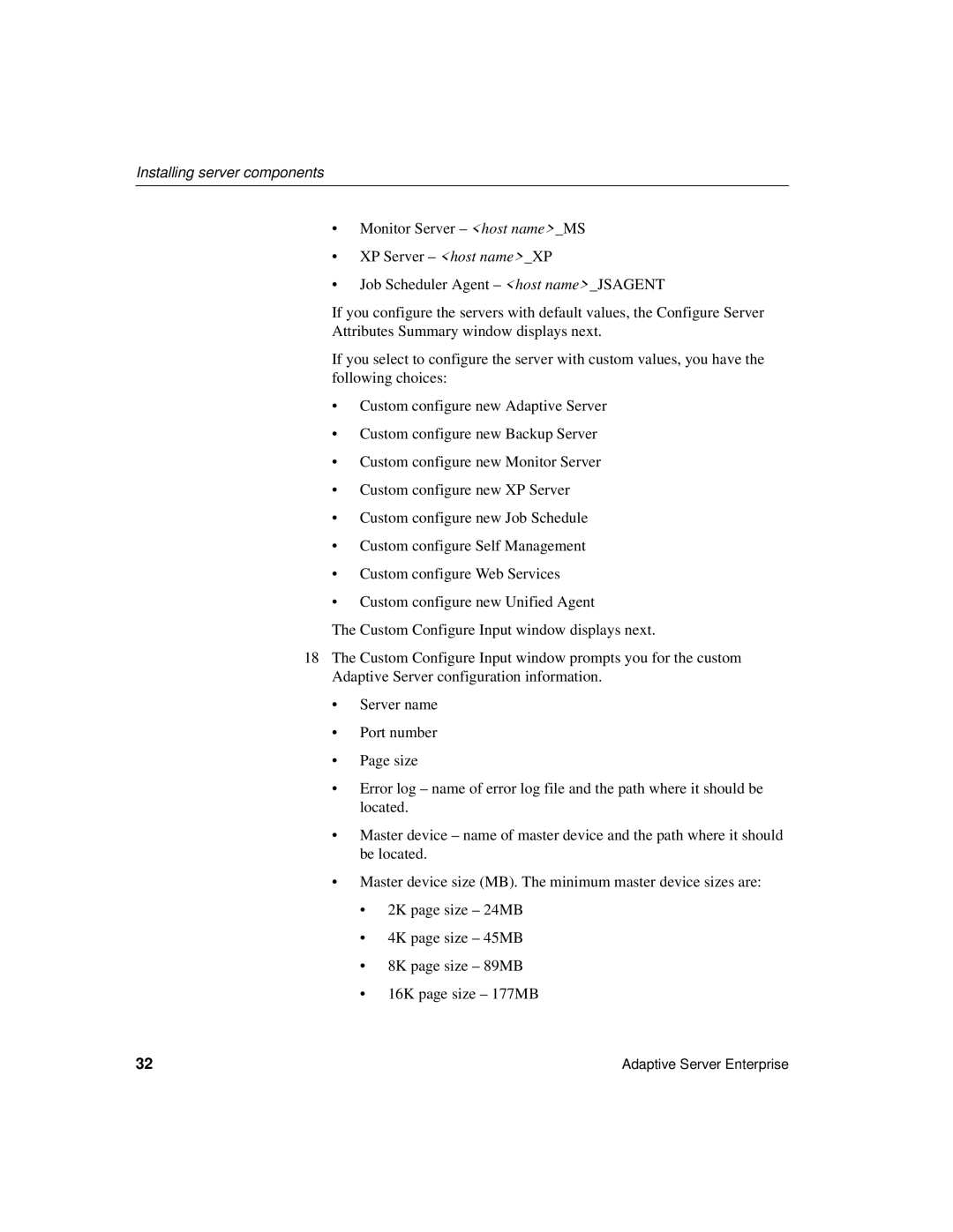 Sybase 15.0.2 manual Installing server components 