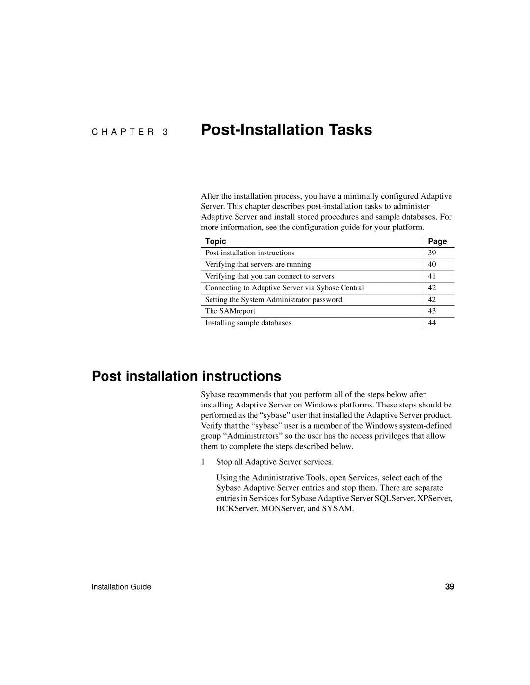 Sybase 15.0.2 manual A P T E R 3 Post-Installation Tasks, Post installation instructions 