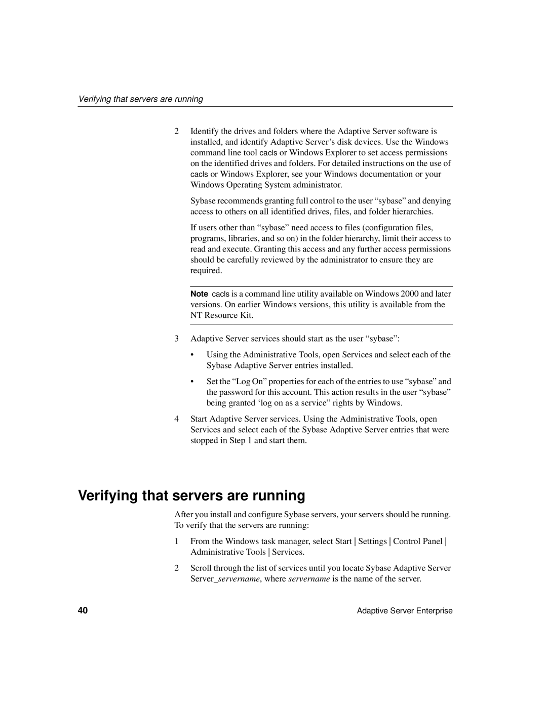 Sybase 15.0.2 manual Verifying that servers are running 
