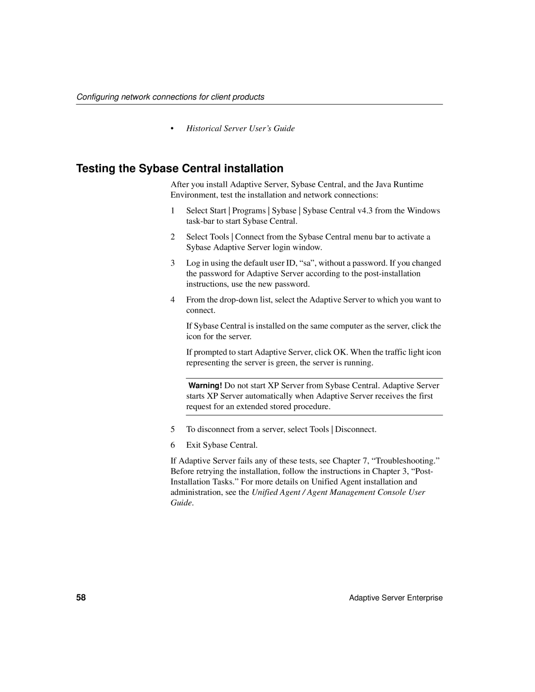 Sybase 15.0.2 manual Testing the Sybase Central installation 