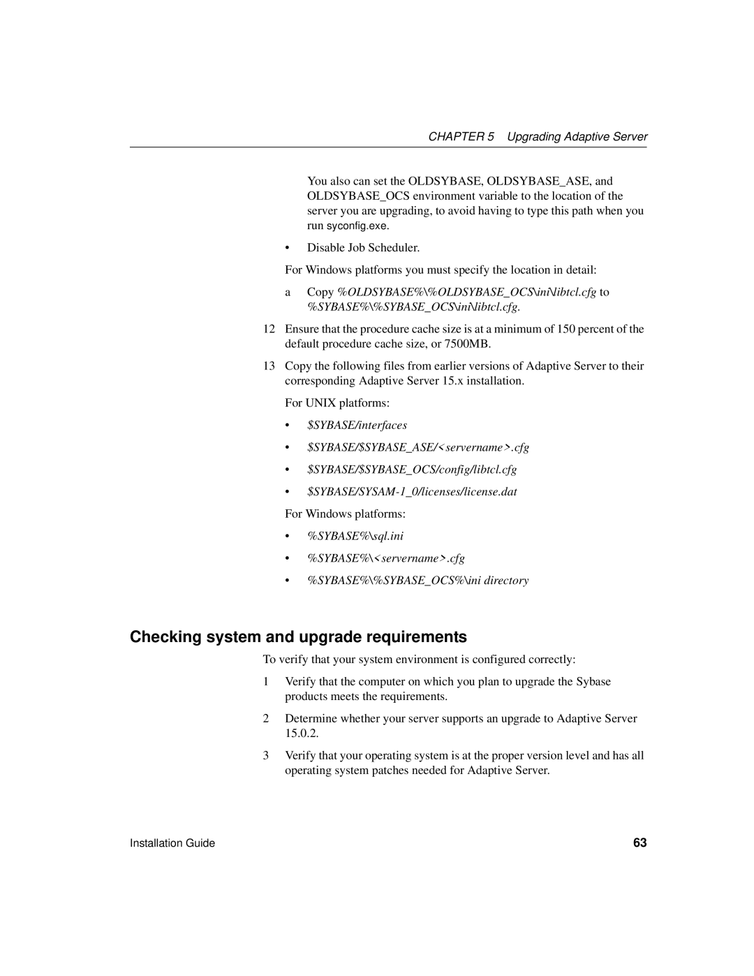 Sybase 15.0.2 manual Checking system and upgrade requirements 