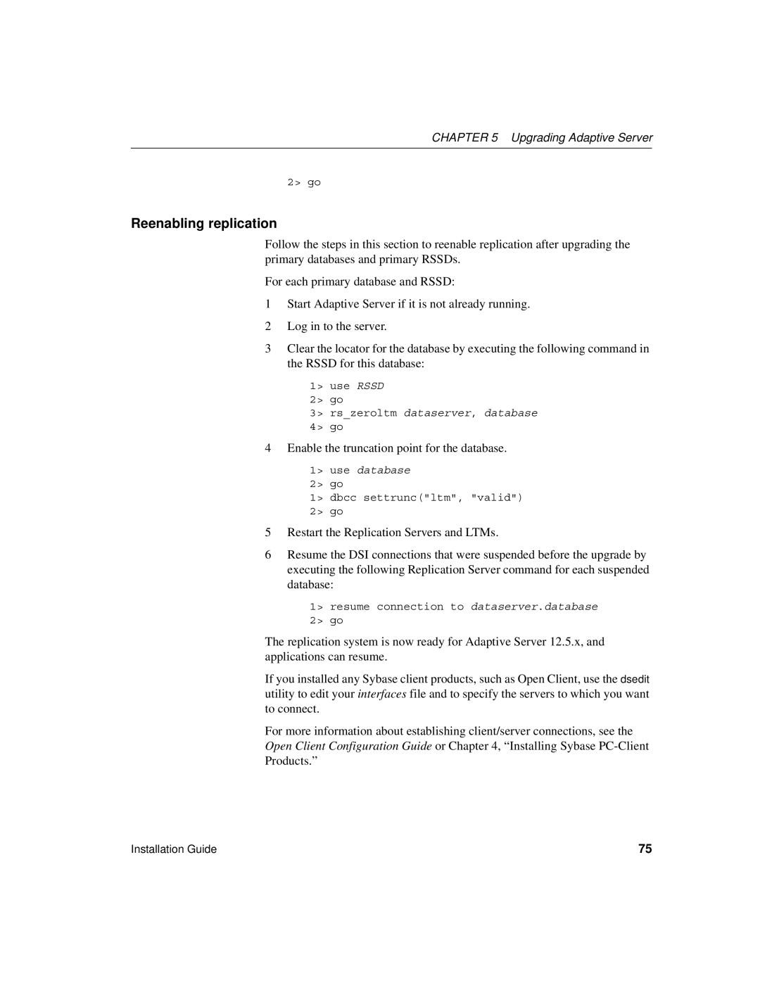 Sybase 15.0.2 manual Reenabling replication 