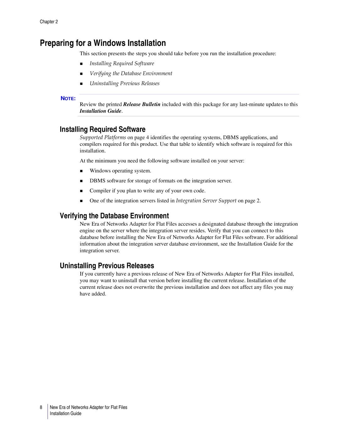 Sybase 3.8 manual Preparing for a Windows Installation, Installing Required Software, Verifying the Database Environment 