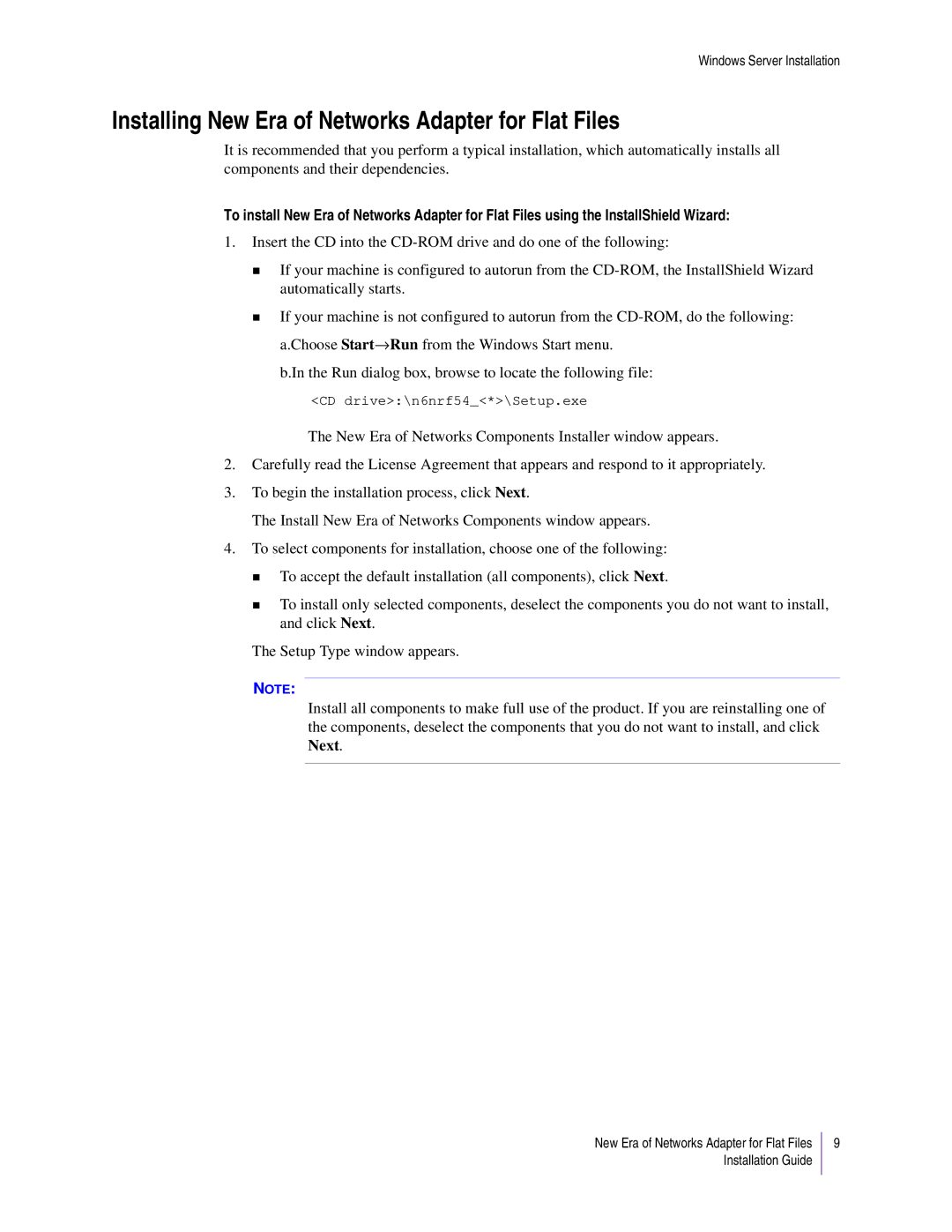 Sybase 3.8 manual Installing New Era of Networks Adapter for Flat Files 