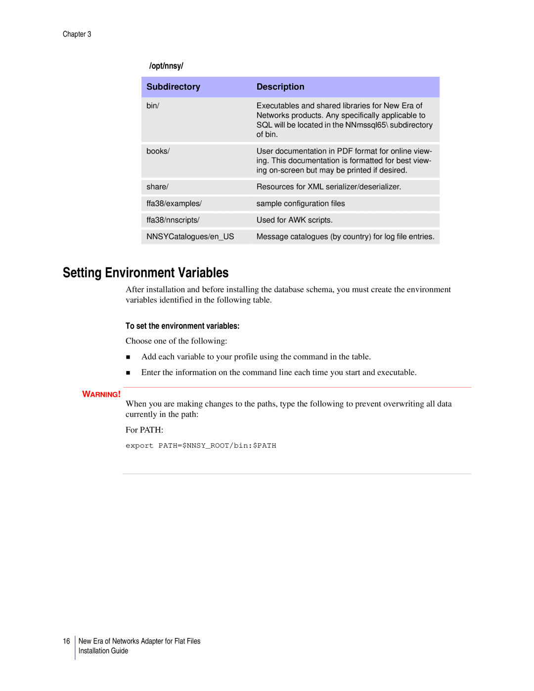 Sybase 3.8 manual Setting Environment Variables, Opt/nnsy Subdirectory Description, To set the environment variables 