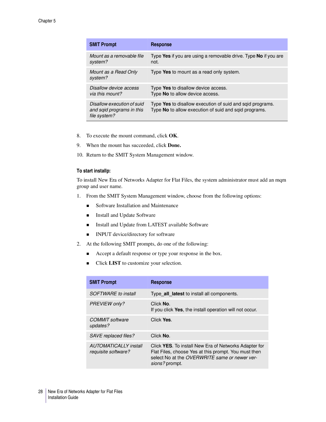 Sybase 3.8 manual Smit PromptResponse, To start installp 