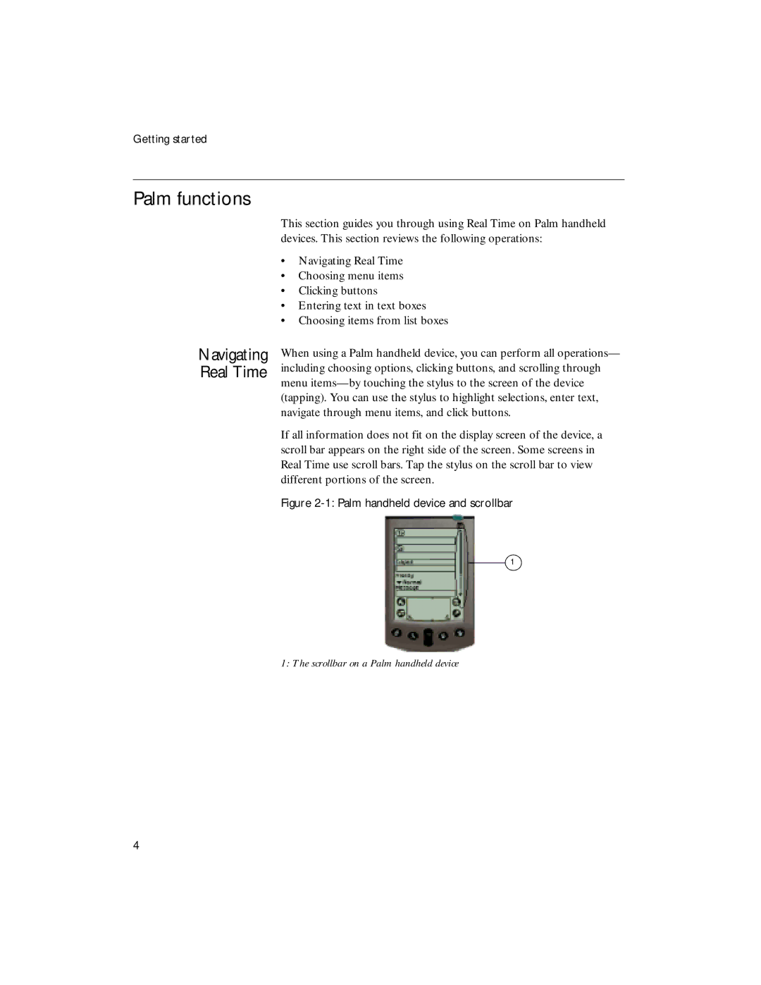 Sybase 4.1 manual Palm functions, Scrollbar on a Palm handheld device 