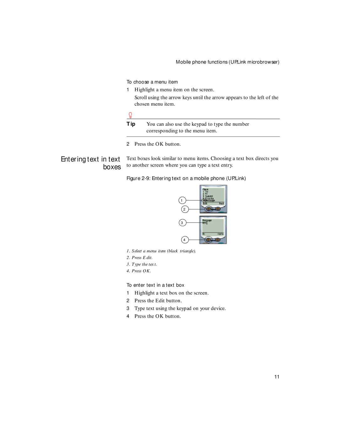 Sybase 4.1 manual Entering text on a mobile phone UP.Link 