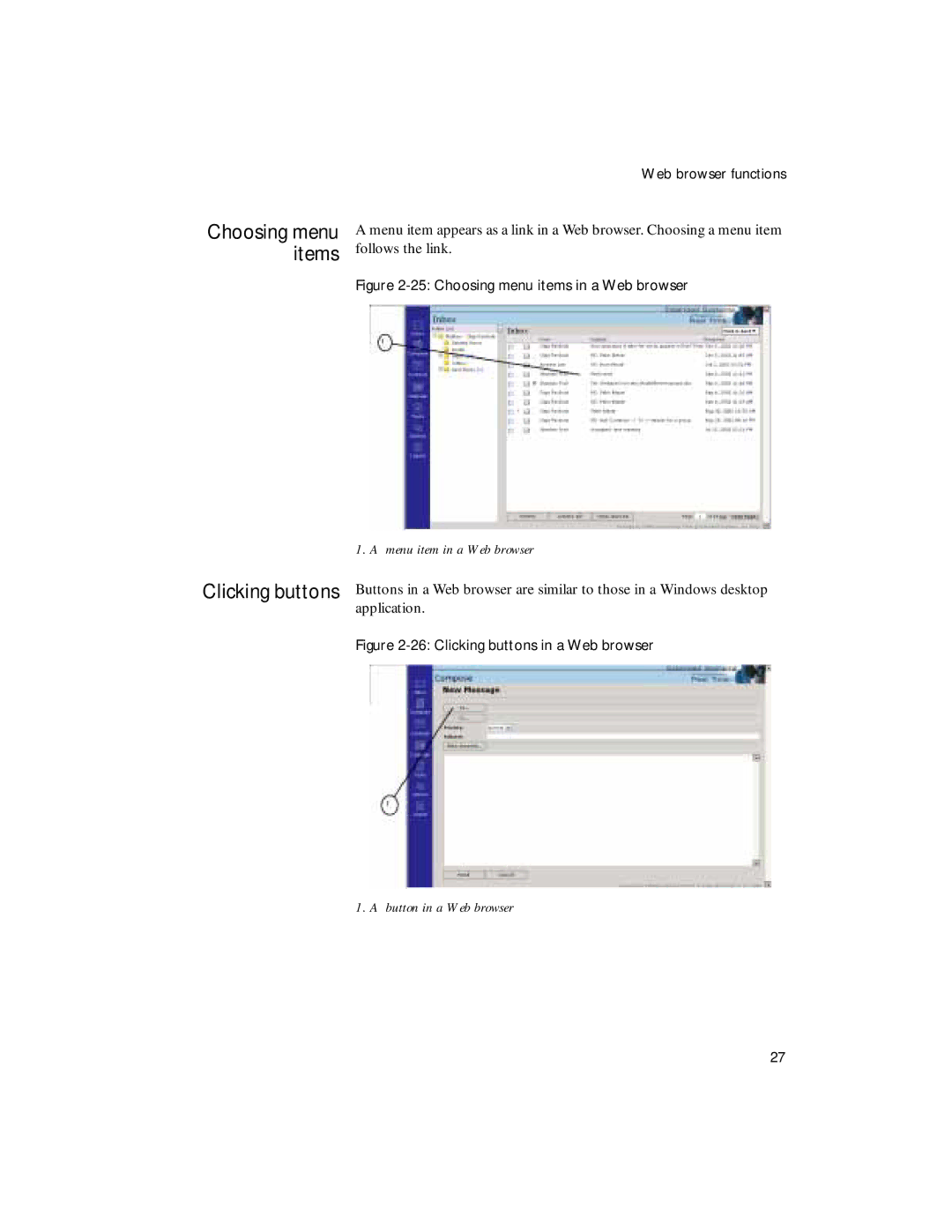 Sybase 4.1 manual Menu item in a Web browser, Button in a Web browser 