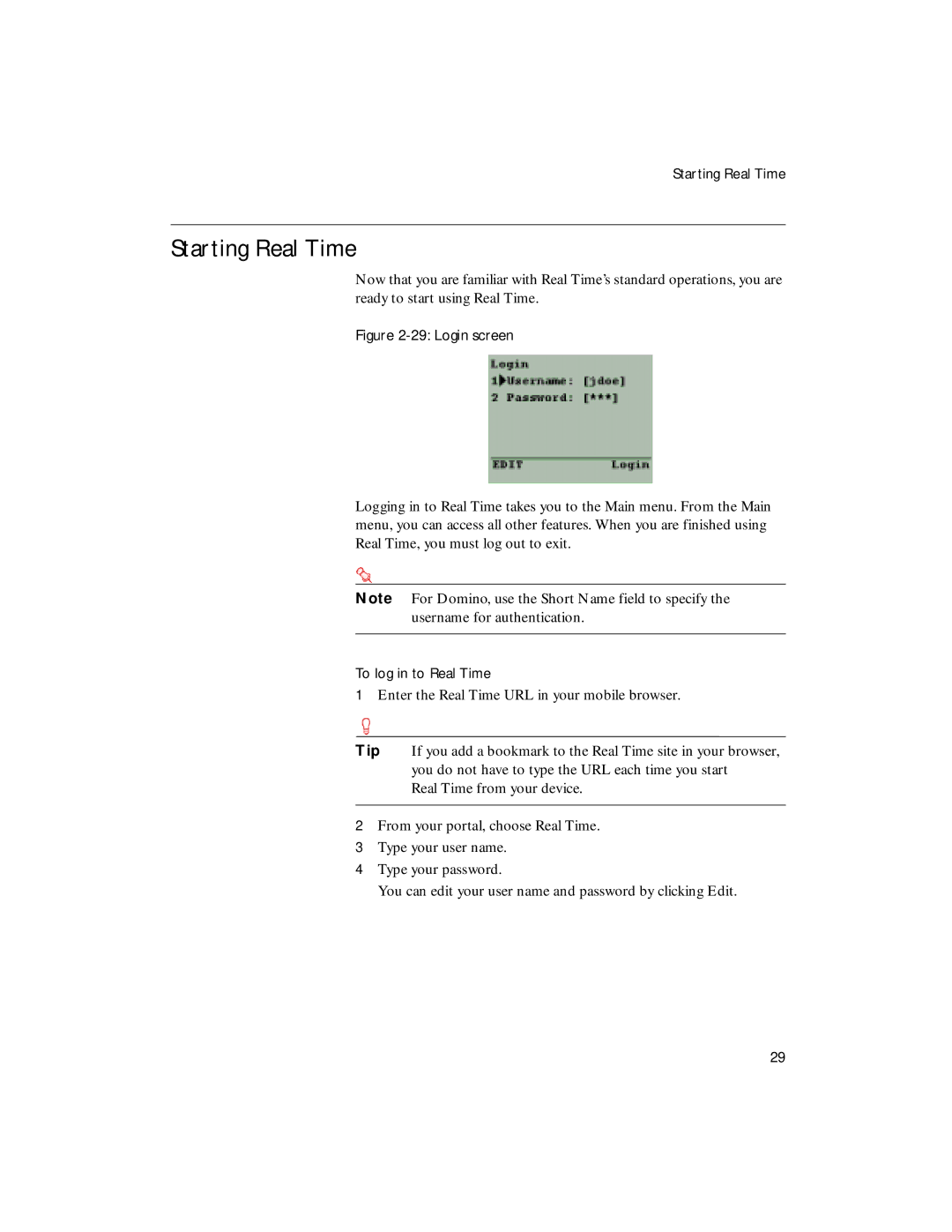 Sybase 4.1 manual Starting Real Time, Login screen 