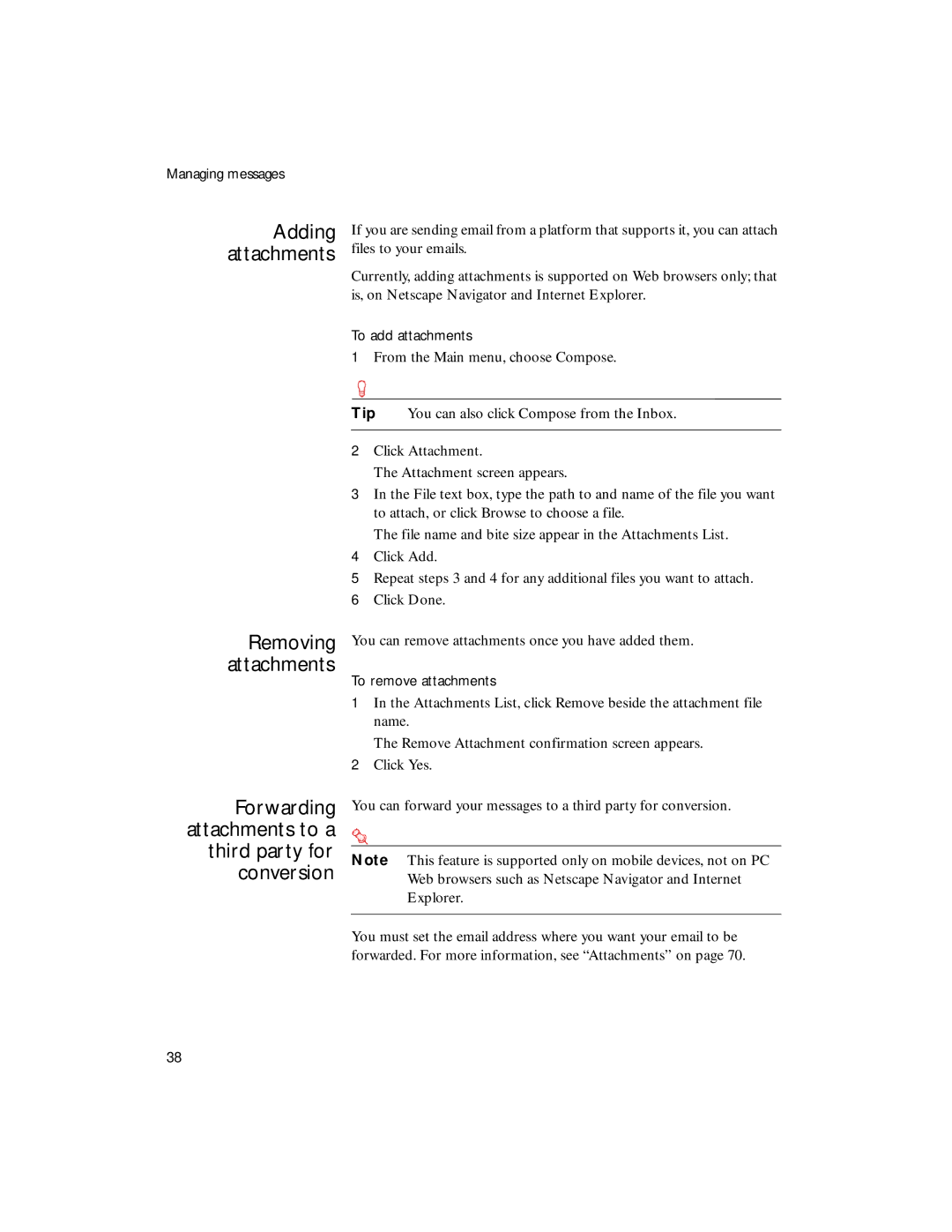 Sybase 4.1 manual Forwarding attachments to a third party for conversion 