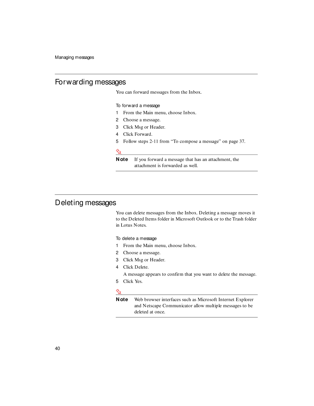 Sybase 4.1 manual Forwarding messages, Deleting messages 